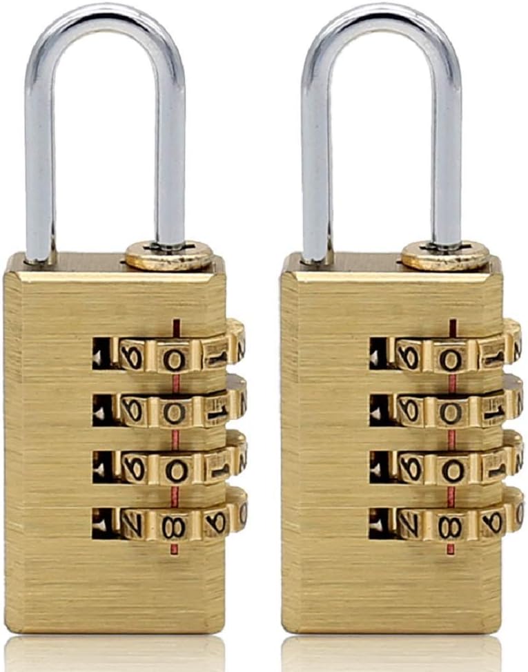 Solid Brass 2 PCS Combination Lock 4 Copper Digit Padlock for Indoor and Outdoor Rustless Die-Cast Set Your Own Combination Padlock, 21mm Wide with 1 in. Long Shackle