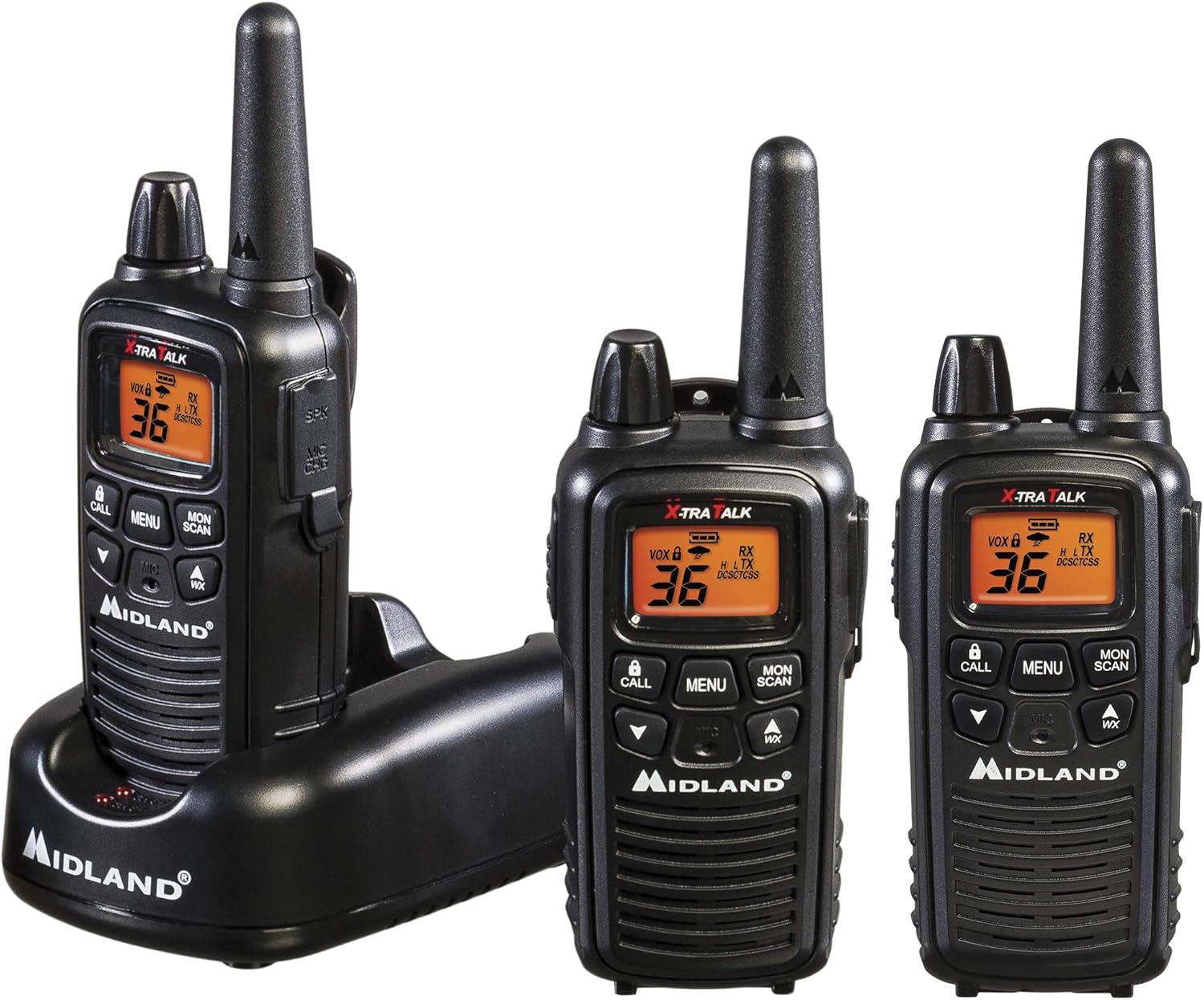 Midland 36 Channel FRS Two-Way Radio - Long Range Walkie Talkie, 121 Privacy Codes, NOAA Weather Scan + Alert (Yellow/Black, 3-Pack) Pack of 2