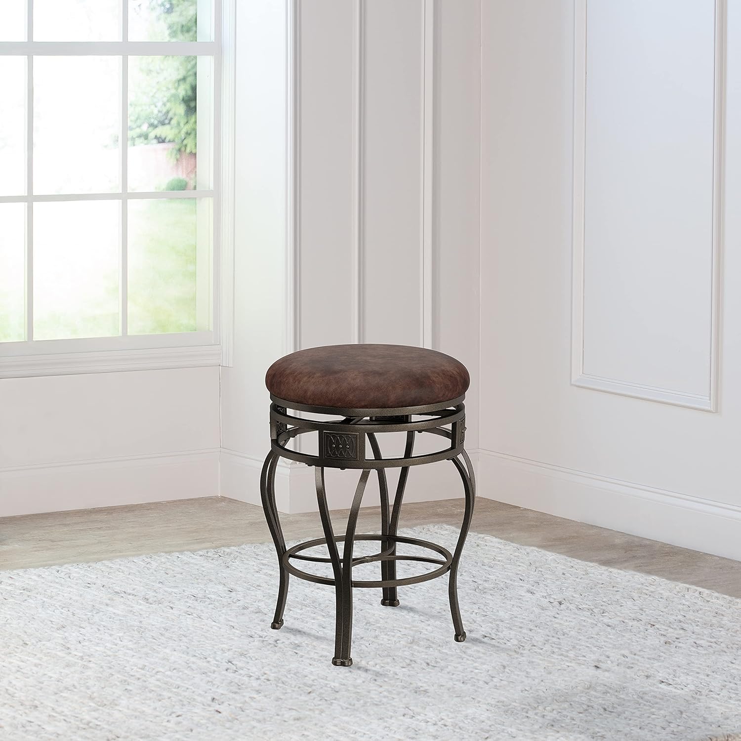 Hillsdale Montello Backless Swivel Counter Stool, Old Steel Finish with Brown Faux-Leather