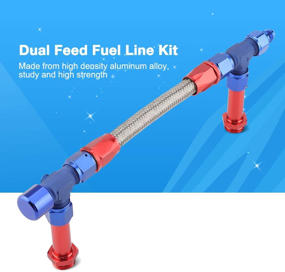 Dual Feed Fuel Line Kit, Akozon AN8 Braided Dual Feed Fuel Line Kit Carb Fittings for 4150 Based Carb W/ AN6 Adapter for holly carburetor 4 barrel double pumper dual feed line holley Pack of 2