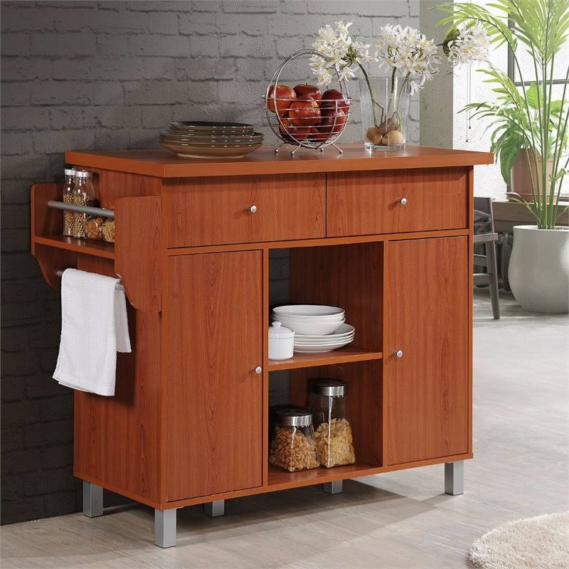 Pemberly Row Kitchen Island with Spice Rack in Cherry