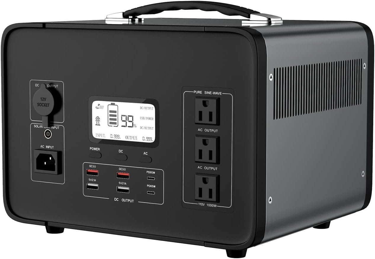 XGODY Power Station 1000W Portable Power Supply with LCD Display, 1008Wh Capacity LiFePO4 Battery Backup Power with DC/AC Outlet Dual USB-C PD 65W QC for Outdoor Camping Home Emergency UPS