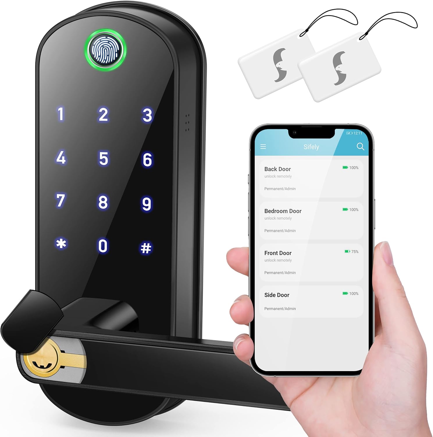 Smart Lock, Keyless Entry Door Lock, Smart Door Lock, Smart Lock for Front Door, Door Lock with Keypad, Fingerprint Door Lock, Biometric Door Lock, Digital Door Lock (Black)