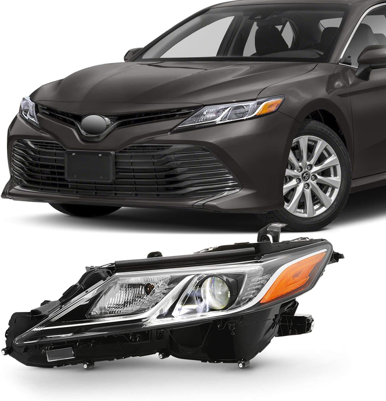 AKKON - Fits 2018 2021 Toyota Camry L LE SE Halogen Type Black Headlights Headlamp Left Driver Side 18-20