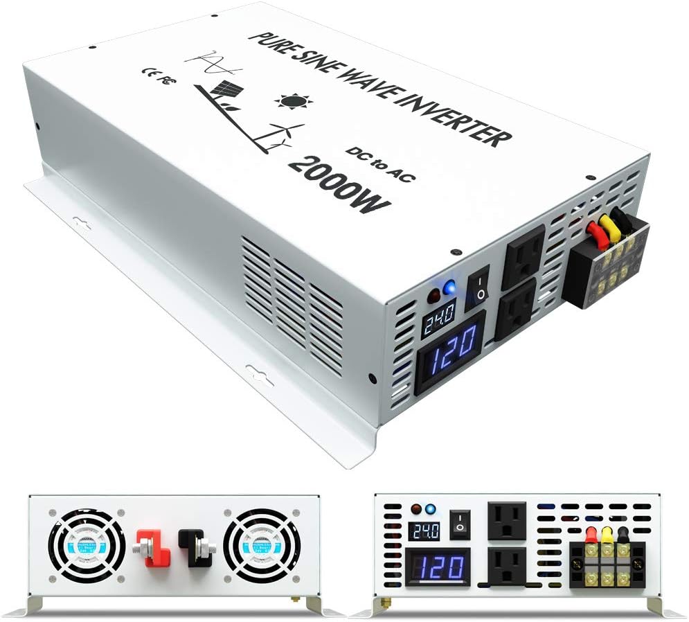 WZRELB 2000W High Frequency Power Inverter True Pure Sine Wave Solar Power Inverter Off Grid DC AC 24V DC To 120V AC