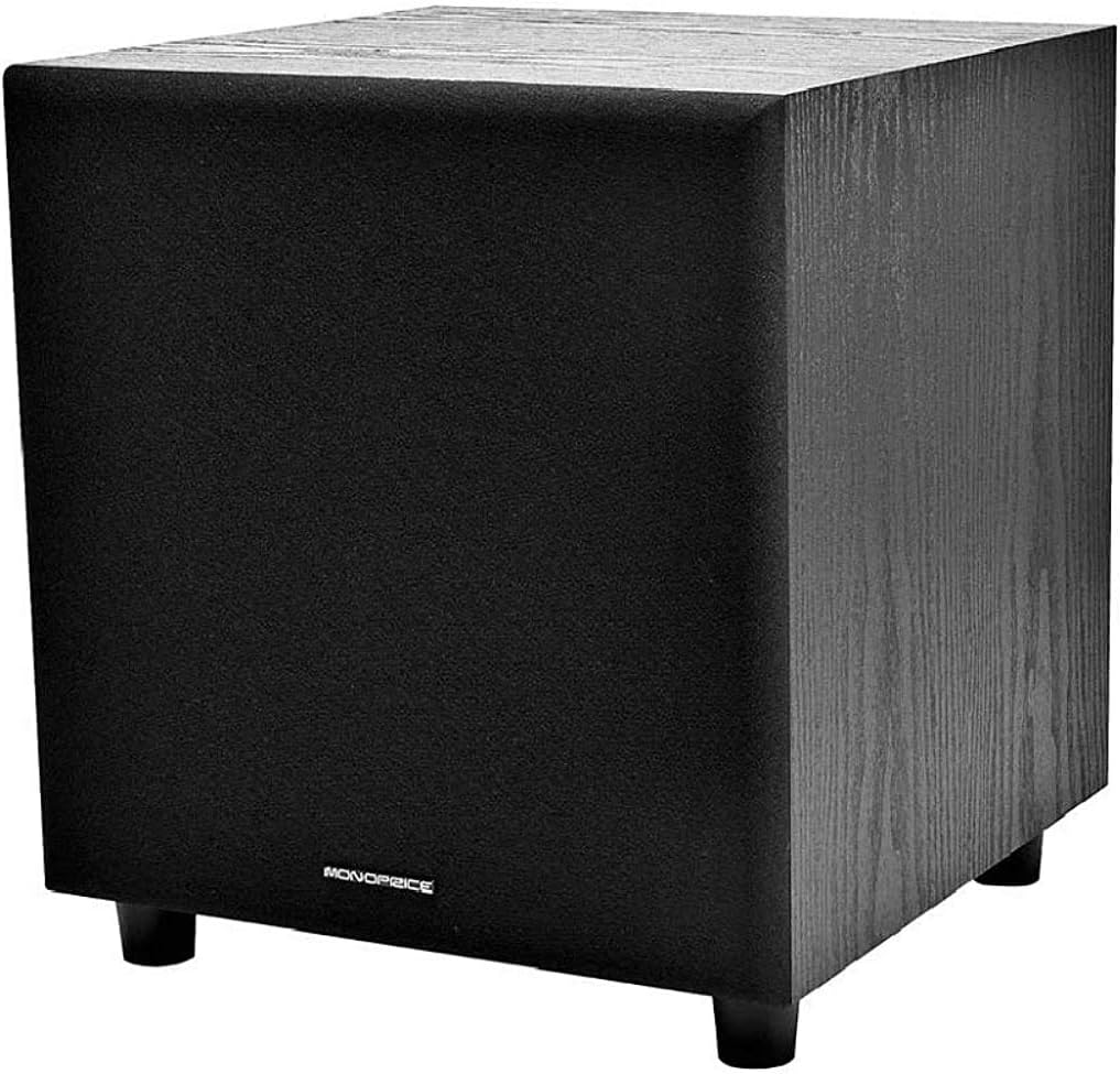 Monoprice 60-Watt Powered Subwoofer - 8 Inch With Auto-On Function, For Studio And Home Theater Black