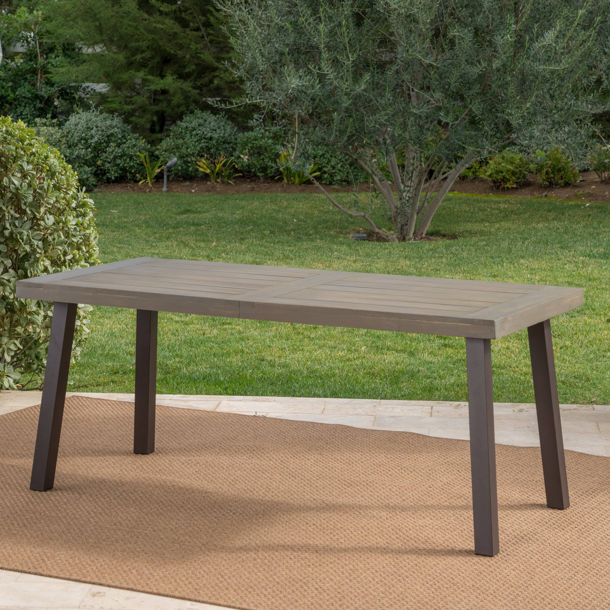 Mika Outdoor Finished Acacia Wood Dining Table with Metal Legs - Gray/Rustic Metal