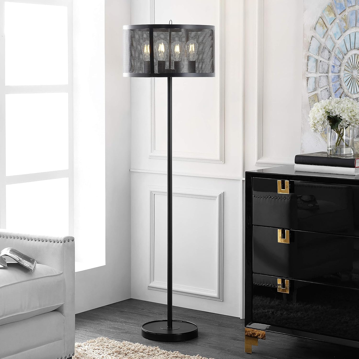 Safavieh FLL4068A Vela 4-Light Industrial Black 62-inch (LED Bulbs Included) Floor Lamp