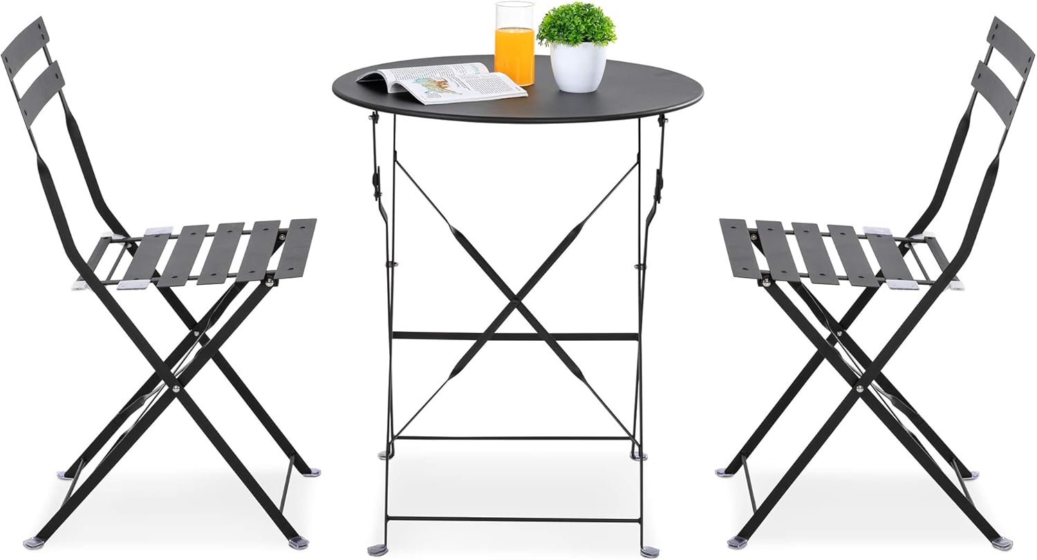 JY QAQA 3 Pieces Patio Bistro Set Folding Round Table and Chairs,Metal Frame Outdoor Indoor Furniture for Garden Balcony Backyard Pool Porch Lawn Living Room,No Assembly Required