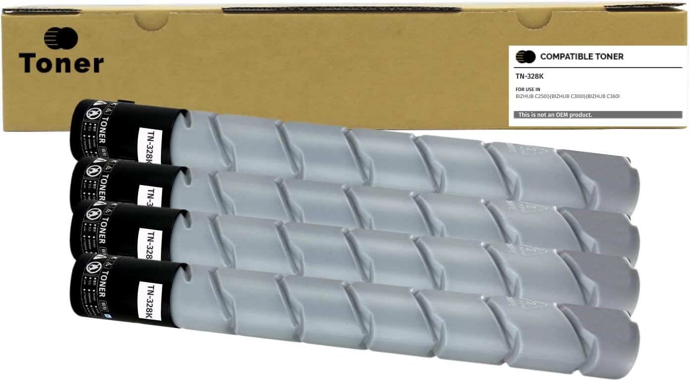 Compatible Konica Minolta TN-328 (TN-328K) Toner Cartridge, Black 28K Yield AAV8130 - Pack of 4