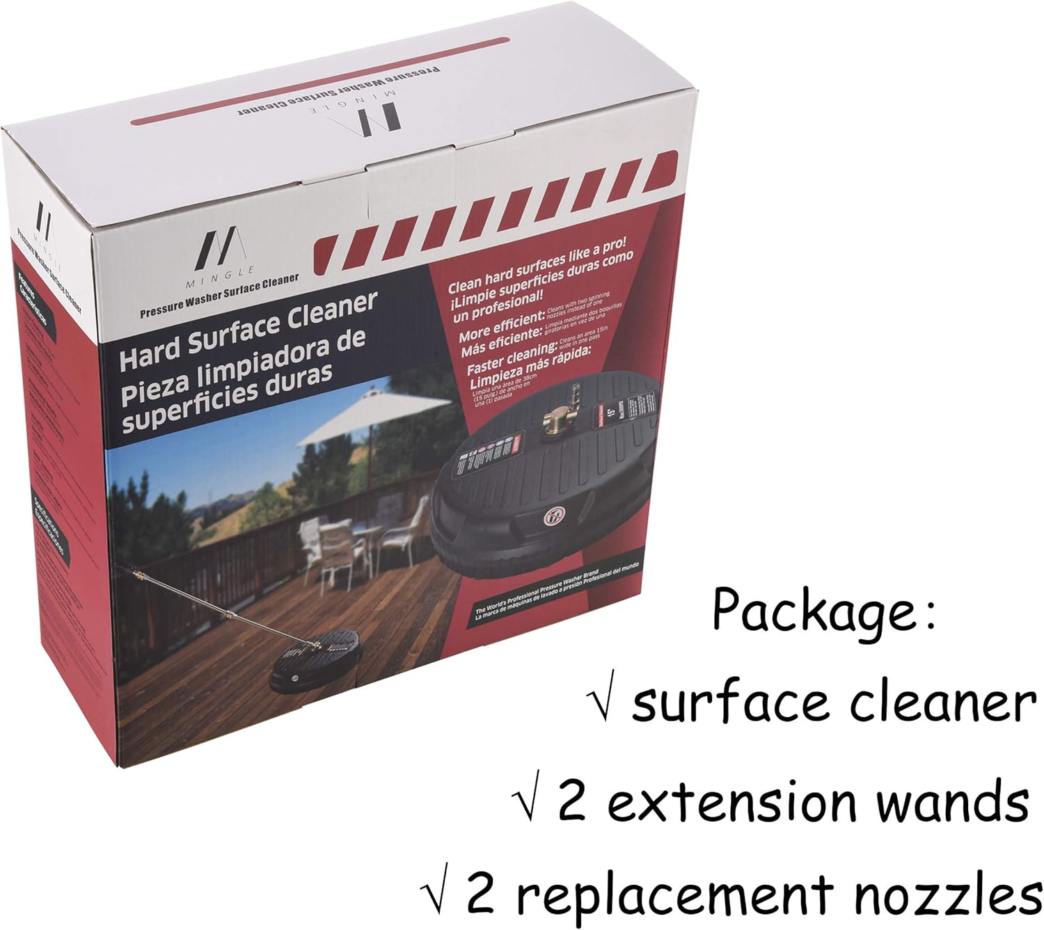 M MINGLE 15 Inch Pressure Washer Surface Cleaner, with 2 Extension Wand and 2 Replacement Nozzle, Attachment for Gas and Electric Power Washer, 3600 PSI Pack of 2