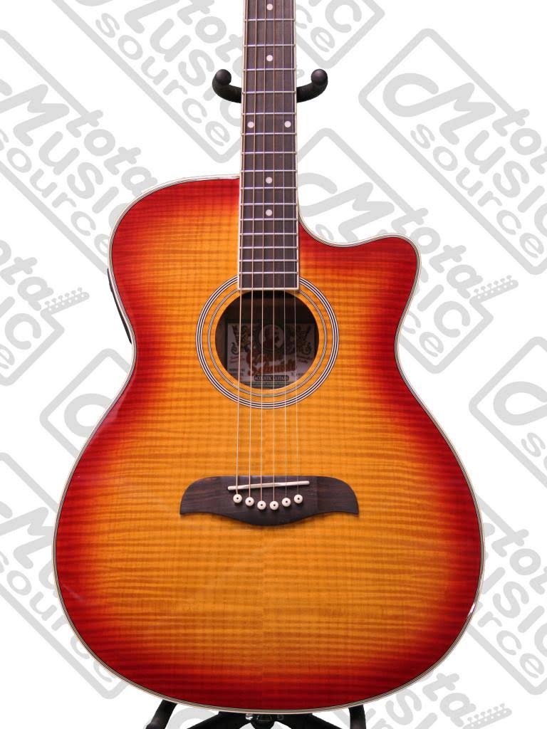 Oscar Schmidt OACEFCS Auditorium Acoustic Electric Guitar, Cherry Sunburst