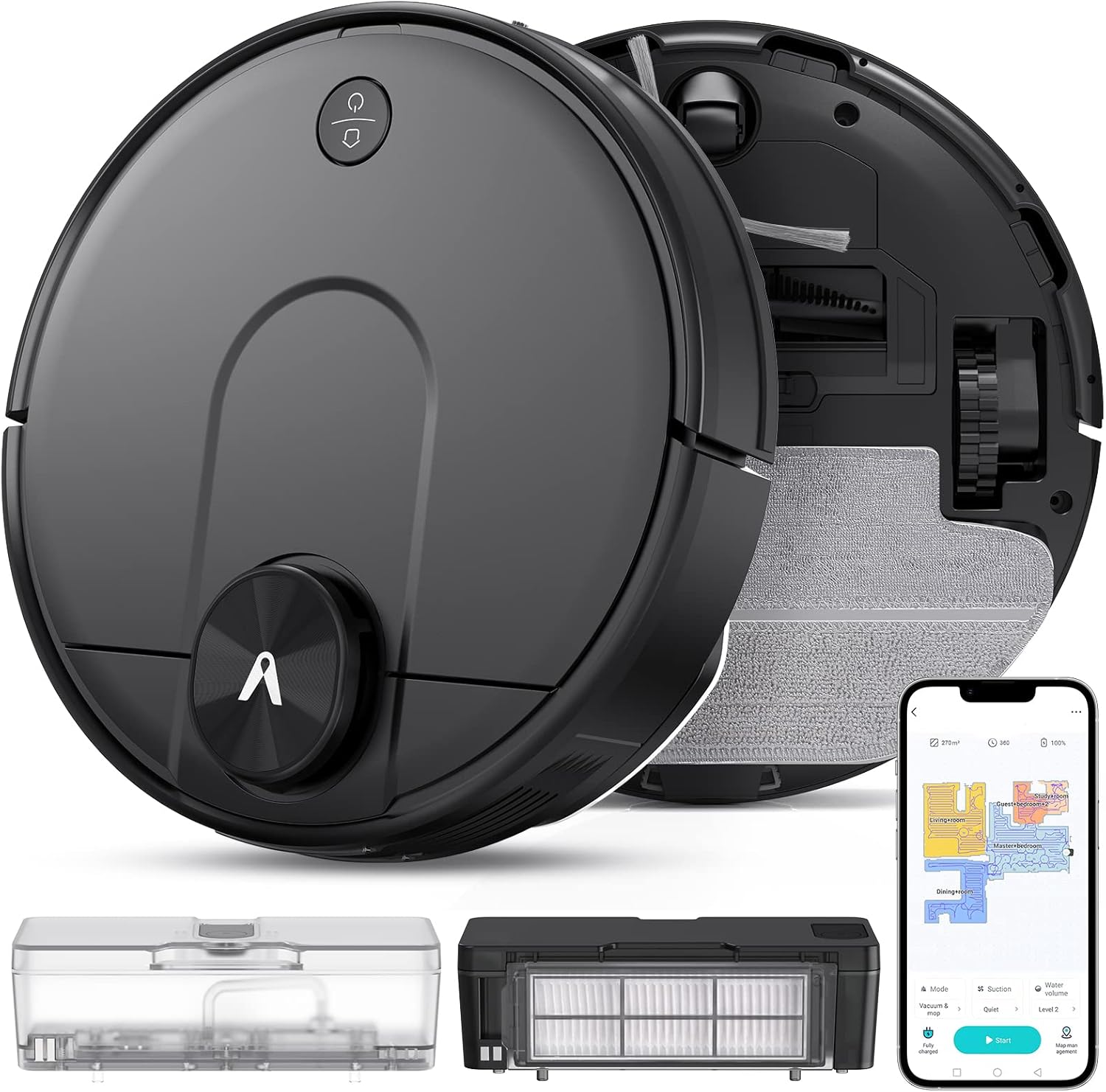 VIOMI V2 Max Robot Vacuum and Mop Cleaner, Lidar Navigation, Dual Water Tanks, Smart Multi-Floor Mapping, Virtual Boundary, Selective Room Cleaning, 2400Pa Suction, Alexa Voice Control