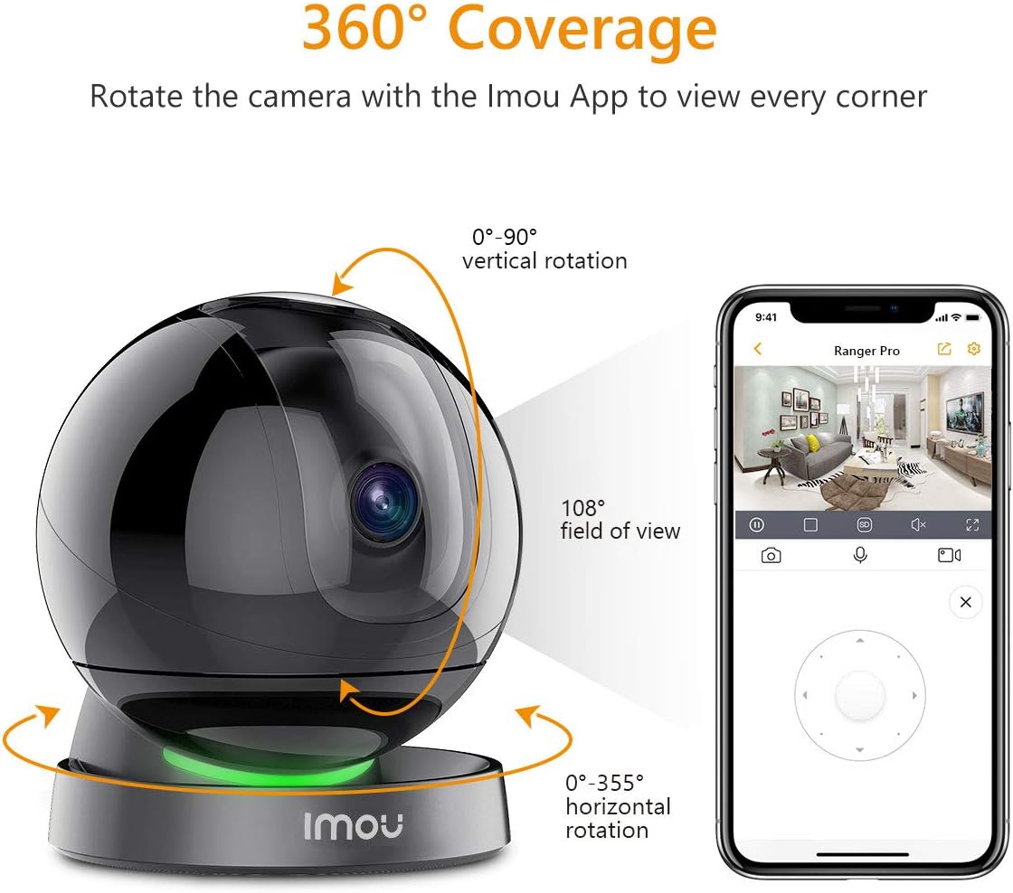 Security Camera Indoor 1080p WiFi Camera (2.4G Only) 360 Degree View Smart Camera with Night Vision, 2-Way Audio, Smart Tracking, Sound Detection, Spotlight & Siren, Ethernet Port, Optional Storage Pack of 2