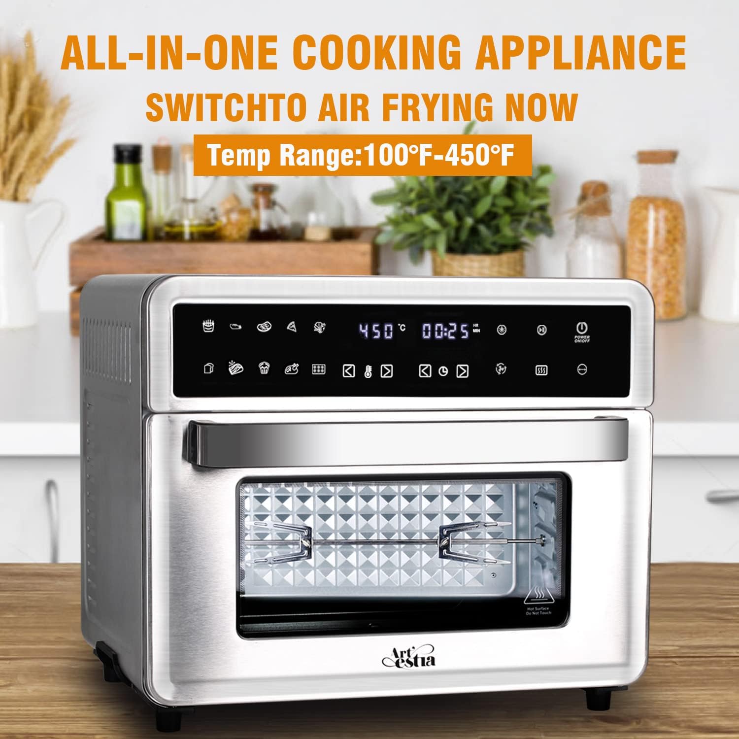 Artestia Smart Oven Air Fryer, 27QT Extra Large Toaster Oven Air Fryer Combo with Rotisserie and Dehydrator, Digital Countertop Convection Oven Airfryer Fit 10