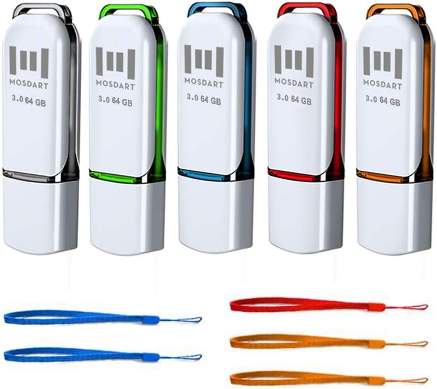 MOSDART 64GB USB 3.0 Flash Drive Speed Up to 80MB/S Thumb Drive 64 GB High Speed Jump Drive Memory Stick 5 Pack with LED Light and Lanyards for Storage and Backup Pack of 2