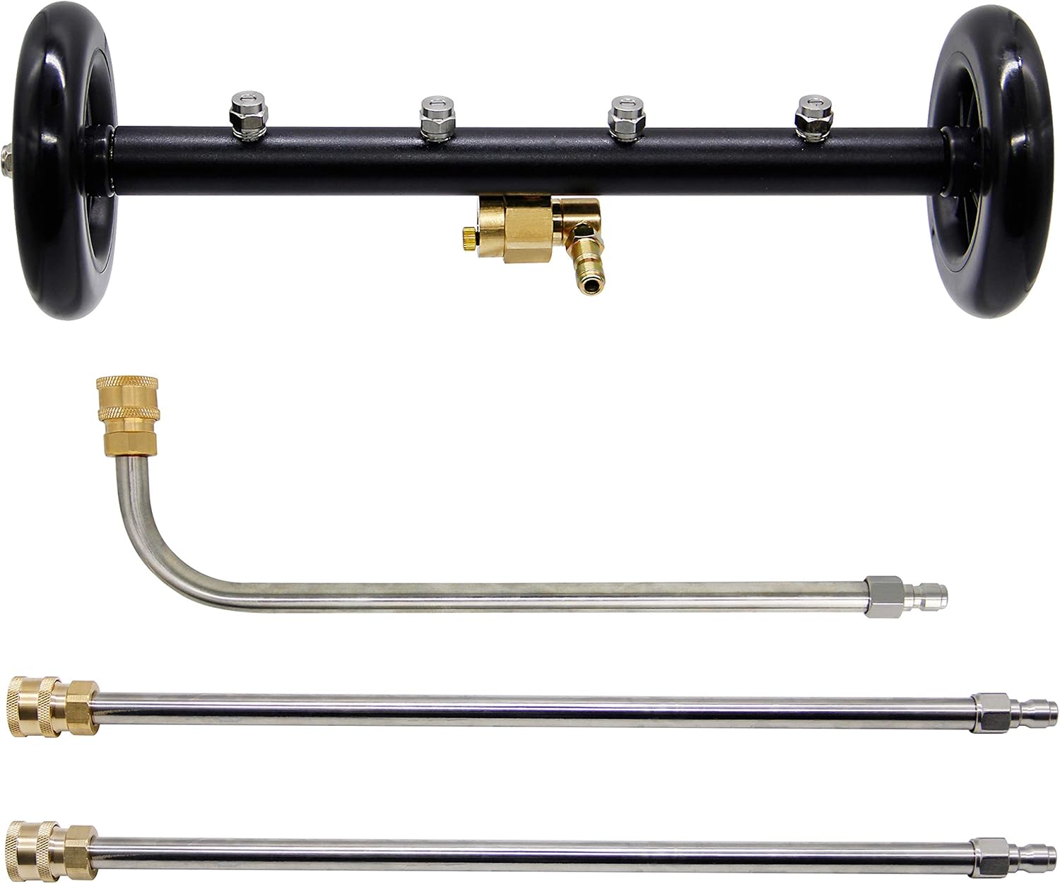 Biswing Dual-Function Undercarriage Cleaner, 16 Inch Surface Cleaner for Pressure Washer, Underbody Car Wash Water Broom with 2 Pieces Straight Extension Wand, 1 Piece 90 Degree Curved Wand, 4000 PSI