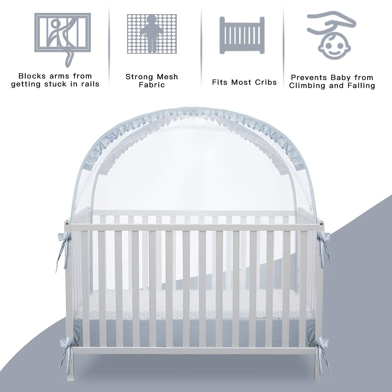 L RUNNZER Baby Pop Up Tent Cover Crib,See Through Crib and Nursery Soft Mesh Cover,Net with Viewing Window to Keep Baby in Pack of 2