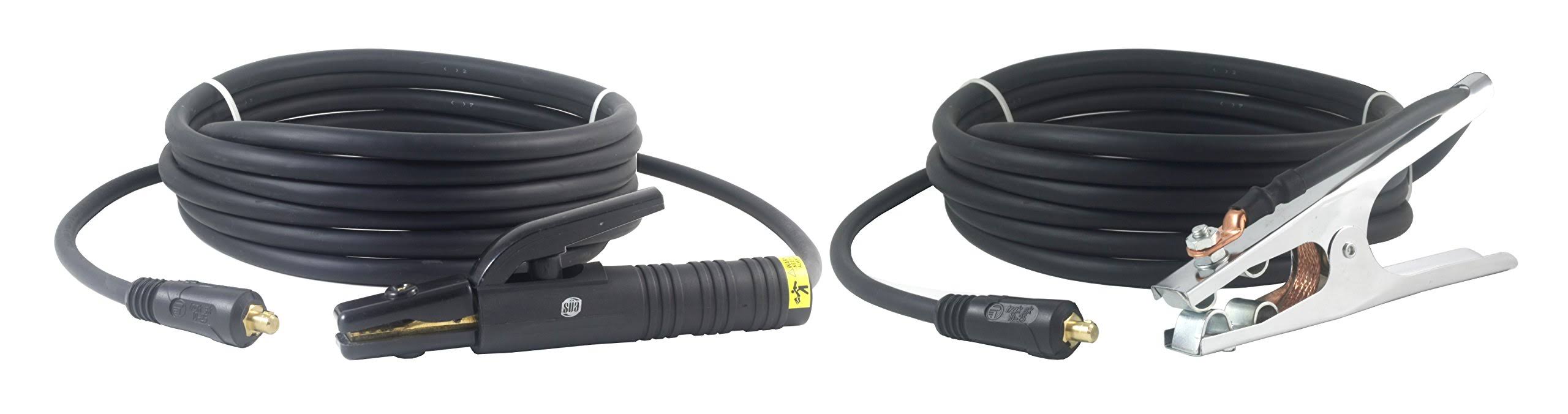 S&Uuml;A 150 Amp Welding Leads Assembly Set - Dinse 10-25 Connector - #4 AWG Cable (50 Feet Each Lead)