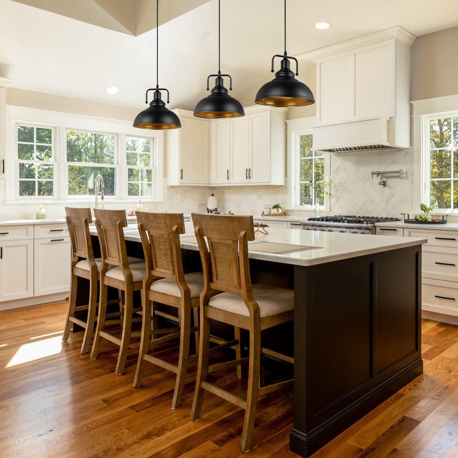 Black Dome Pendant Light, Copper Inside Farmhouse Pendant Lighting for Kitchen Island, Dining Room, Bedroom, Hallway, Foyer&nbsp; (3 Pack)