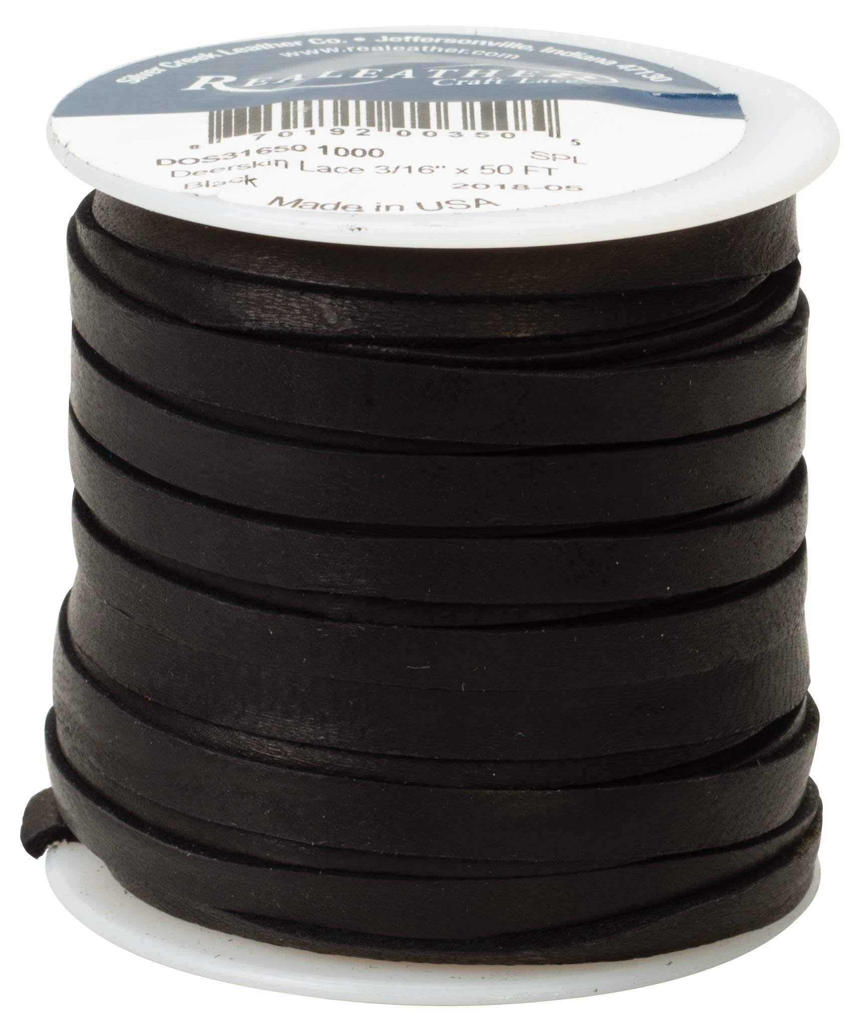 (0.5cm Wide, Black) - Deerskin Lace, 0.5cm x 15m, Black