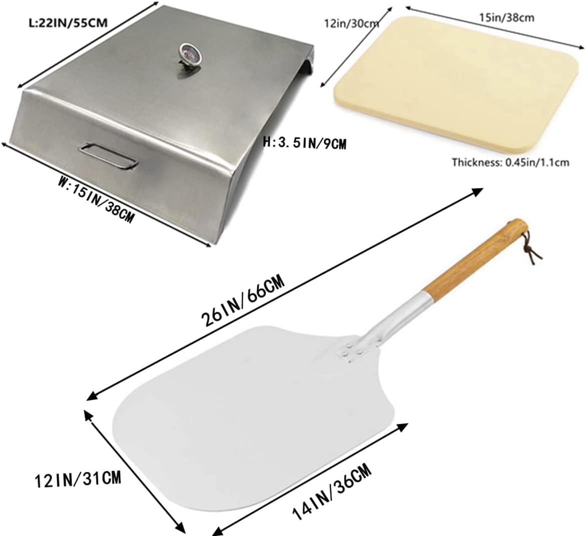 Universal Stainless Steel Grill Top Pizza Oven Kit with Pizza Stone Pizza Peel Pizza Cutter Pizza Shovel for Most Gas Grills Flat Top Grills Griddles Firepit- Set of 7 Pizza Baking Pizza Accessories