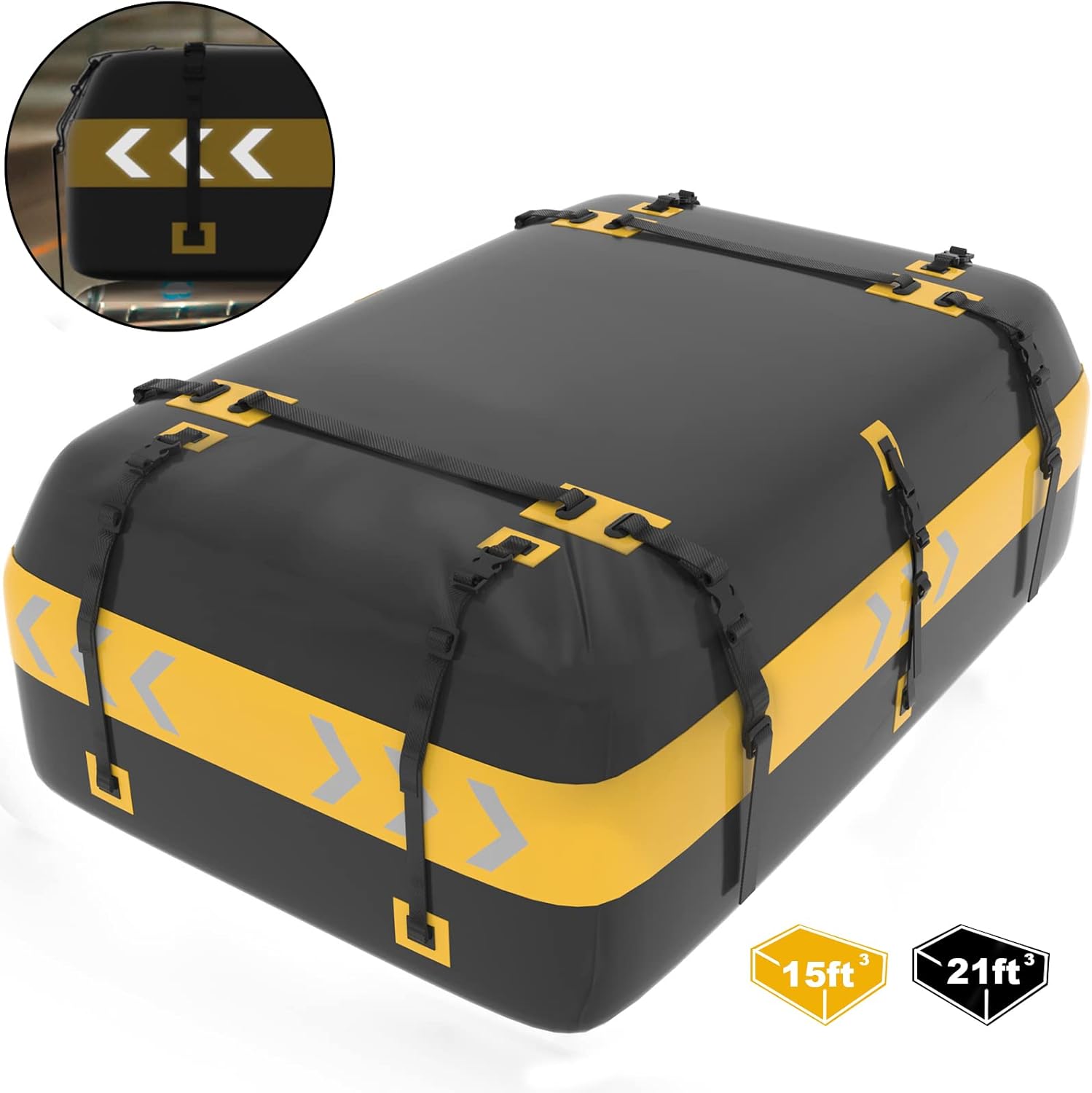 BEKA Rooftop Cargo Carrier - 15 Cubic Feet Waterproof RoofBag for Cars W/Without Roof Rack, 6 Hook Straps Included Car Top Carrier Roof Bag for SUVs and Sedans, Anti-Slip Mat, Waterproof Car Roof Bag