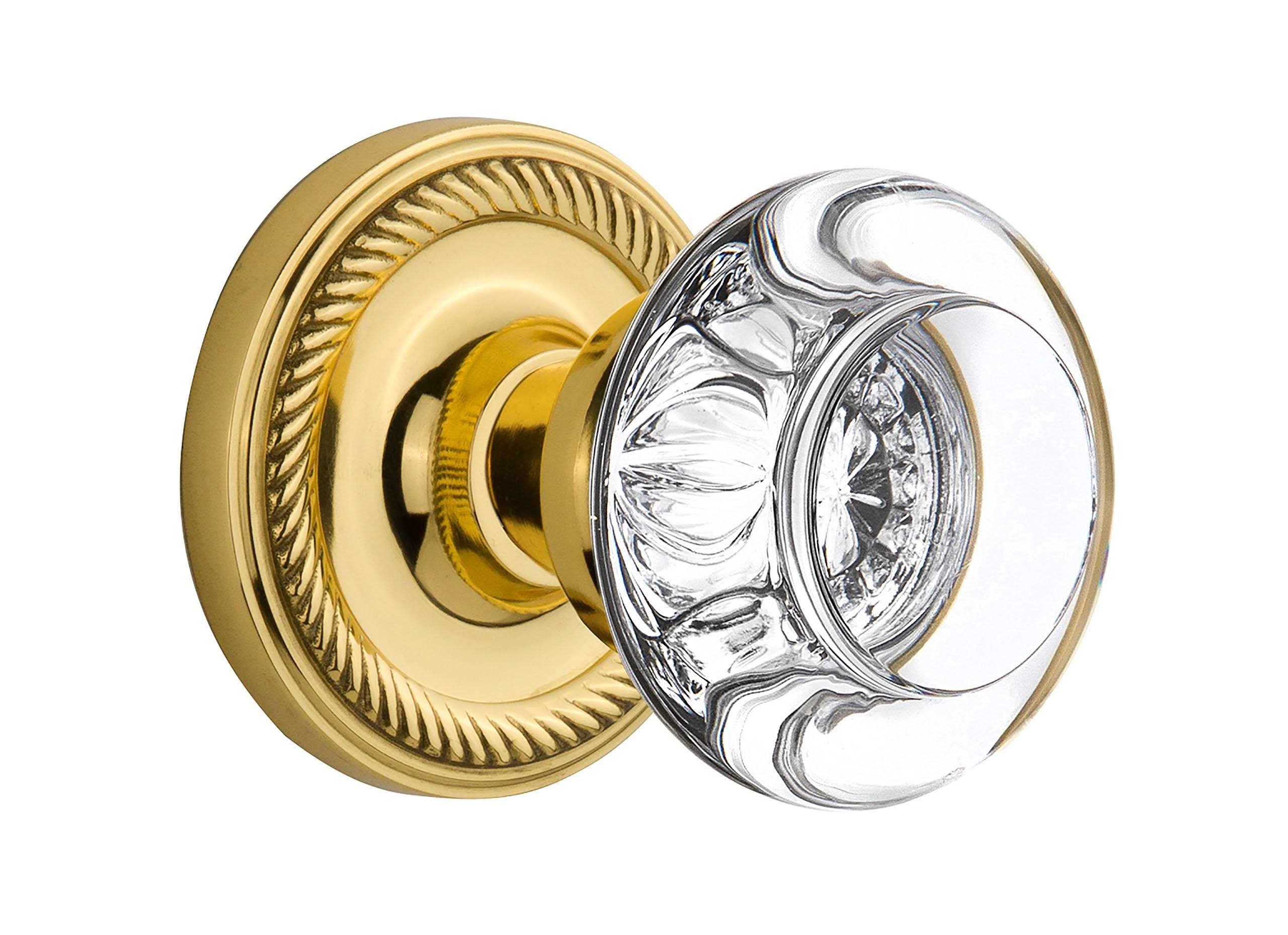 Nostalgic Warehouse 712520 Rope Rosette Privacy Round Clear Crystal Glass Door Knob, Polished Brass