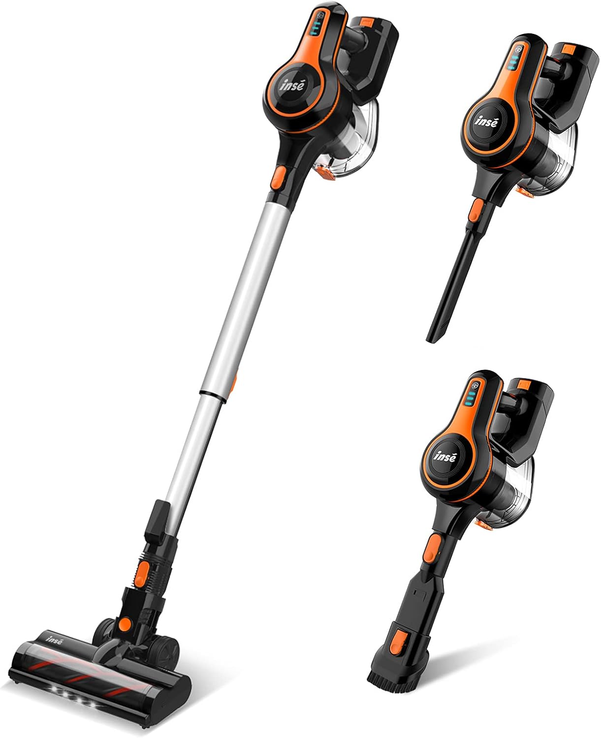 INSE Cordless Stick Vacuum Cleaner with 23Kpa Powerful Suction, Up to 40 Min Runtime, Cordless Stick Vacuum Cleaner with High-Efficiency Filtration, Orange