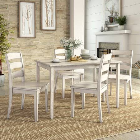 Weston Home Lexington 5 Piece Dining Set with Ladder Back Chairs Antique White