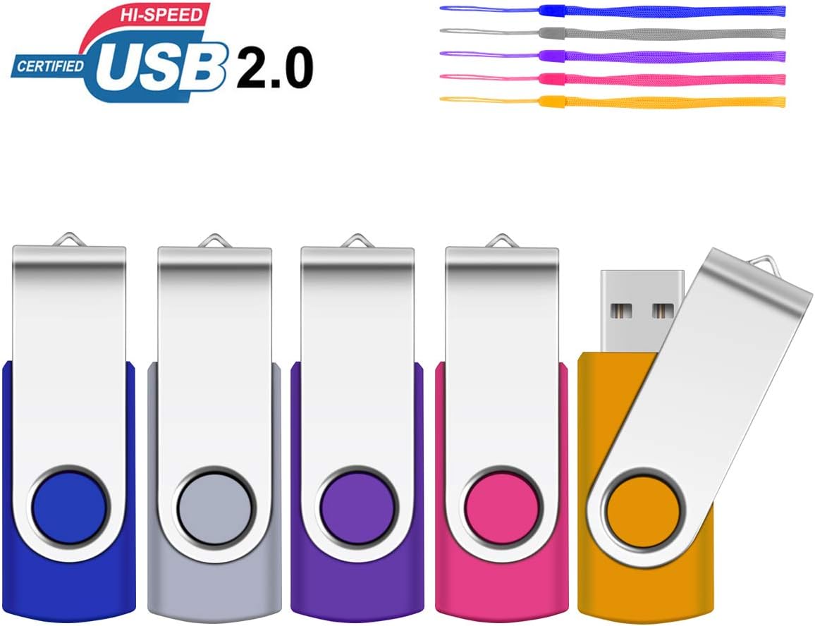 8GB Flash Drive 10 Pack , SRVR USB 2.0 Flash Drive, 8 Gig Thumb Drive with Lanyards Metal Swivel 8GB USB Memory Stick Pen Drive with LED Indicator(10 Black) Pack of 2