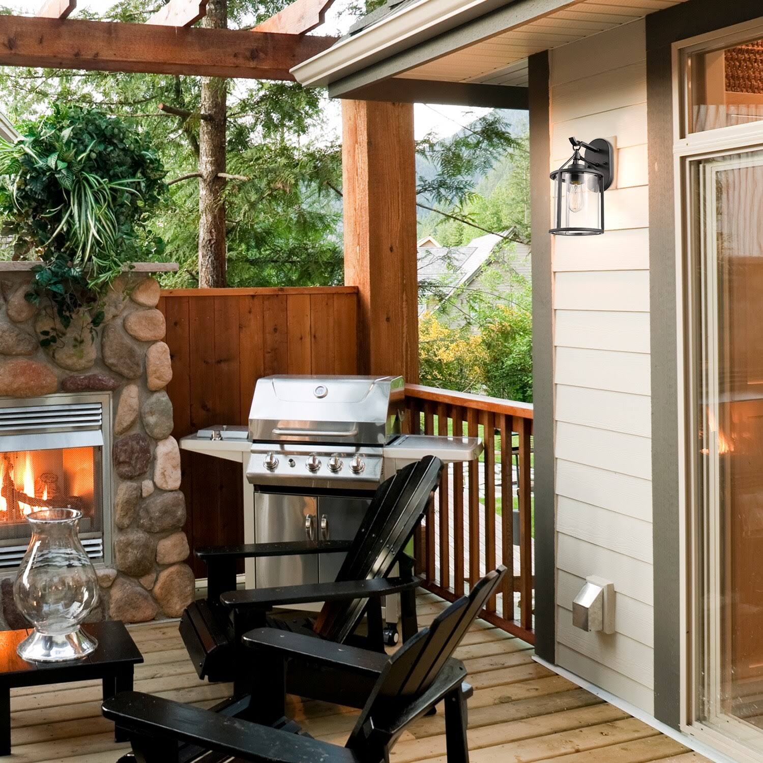 Edwin 1-Light Outdoor Indoor Wall Sconce Black Clear Glass Shade 44406