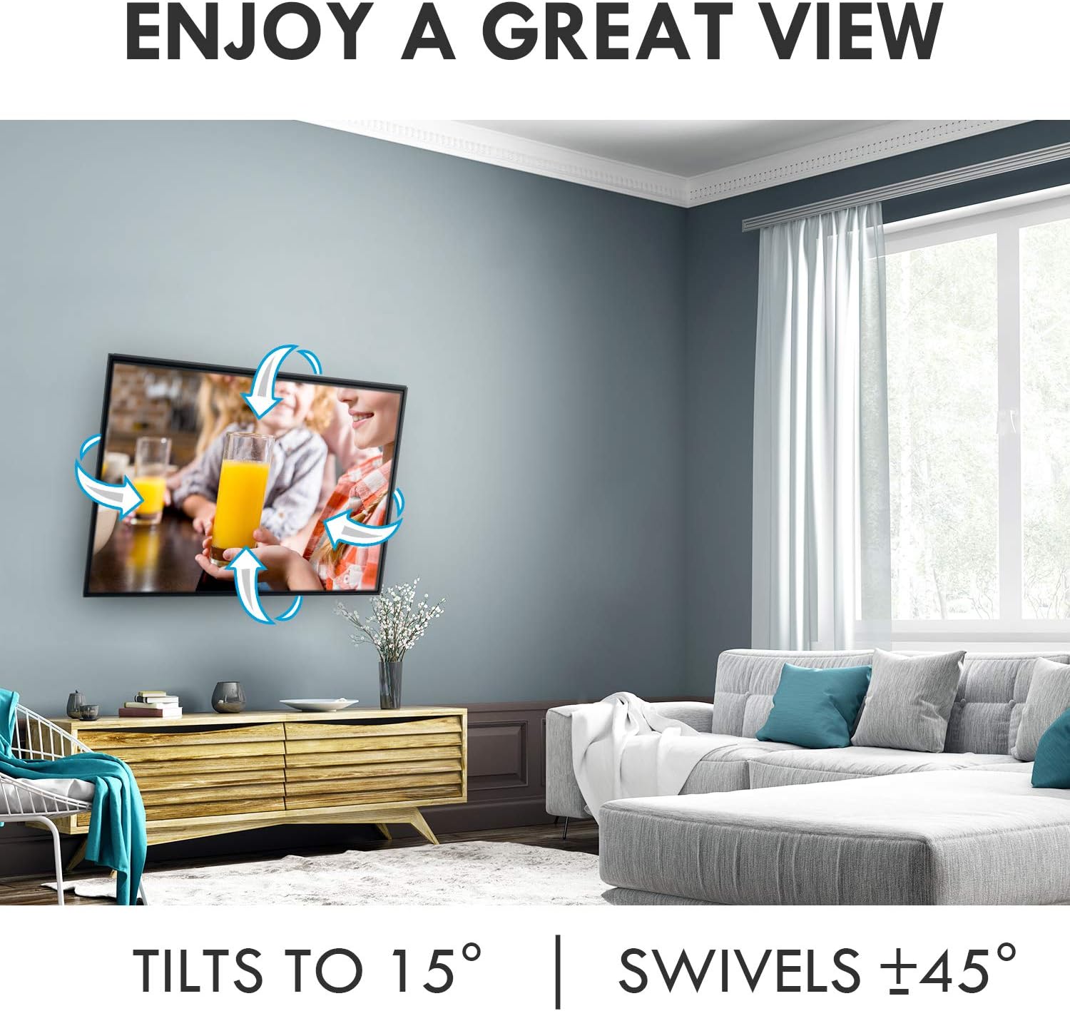 MOUNTUP TV Wall Mount, TV Mount Swivel and Tilt Full Motion for Most 42-70 Inch TVs Some up to 75