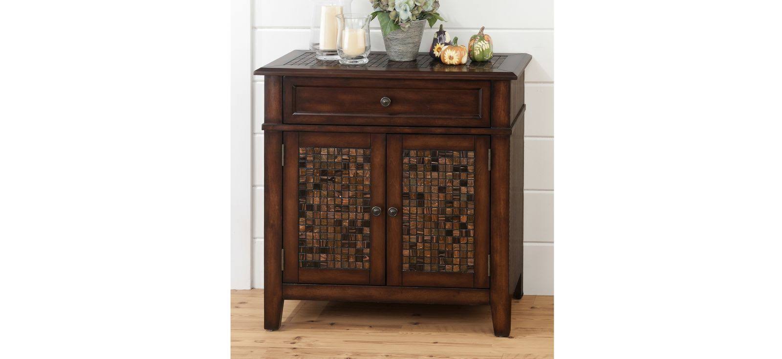 Jofran Baroque Brown Accent Cabinet with Mosaic Tile Inlay