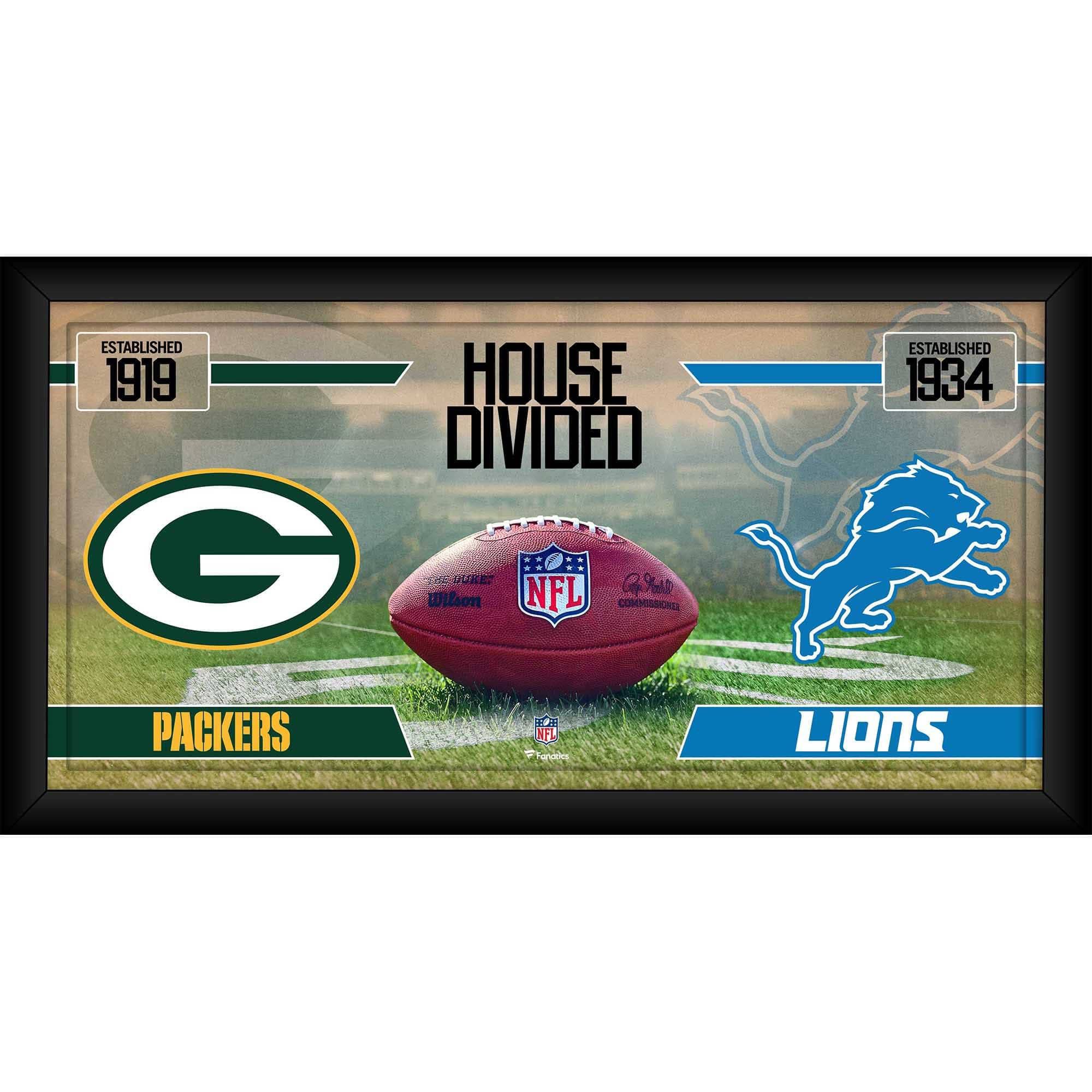 Green Bay Packers vs. Detroit Lions Fanatics Authentic Framed 10x22 x 20x22 House Divided Football Collage