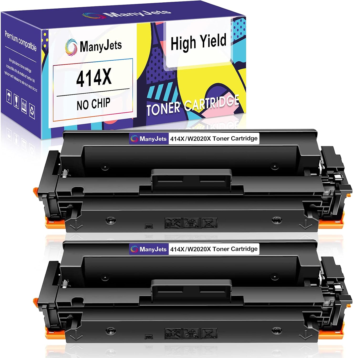 ManyJets 414X W2020X Compatible Toner Cartridge Replacement for HP 414X W2020X 414A W2020A for HP M479fdw M479fdn M454dw M454dn M479 M454 M479dw Printer (Black,2-Pack,NO CHIP) Pack of 2