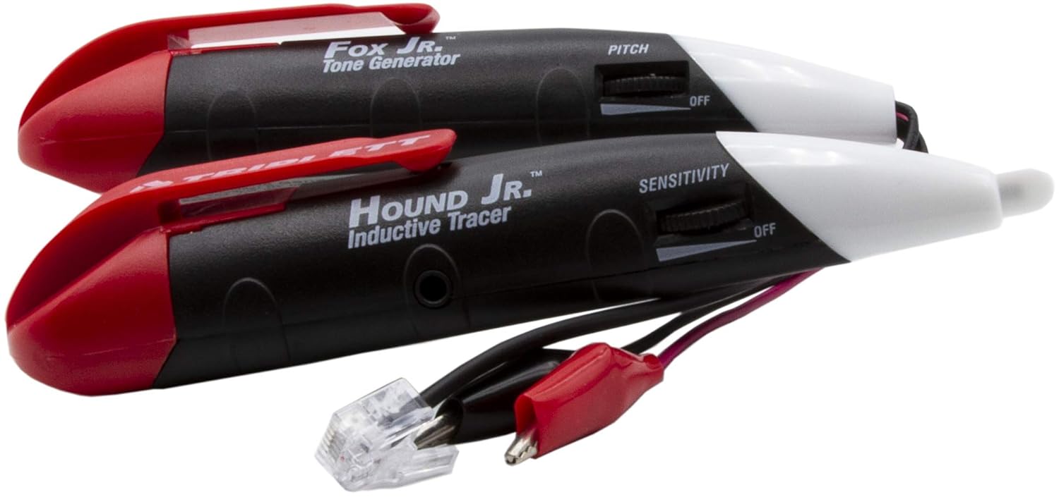 Triplett Fox & Hound Jr Compact Tone and Probe Wire Tracing Kit with 120VAC Line Cross Protection (3375), Red White Black, 3375 Fox & Hound Jr