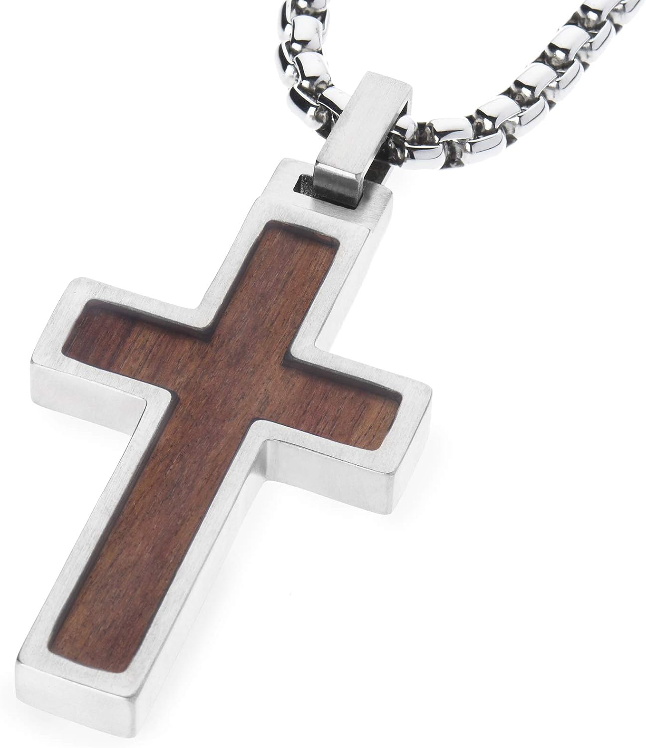 Unique GESTALT Titanium Cross Necklace with KOA Wood Inlay.
