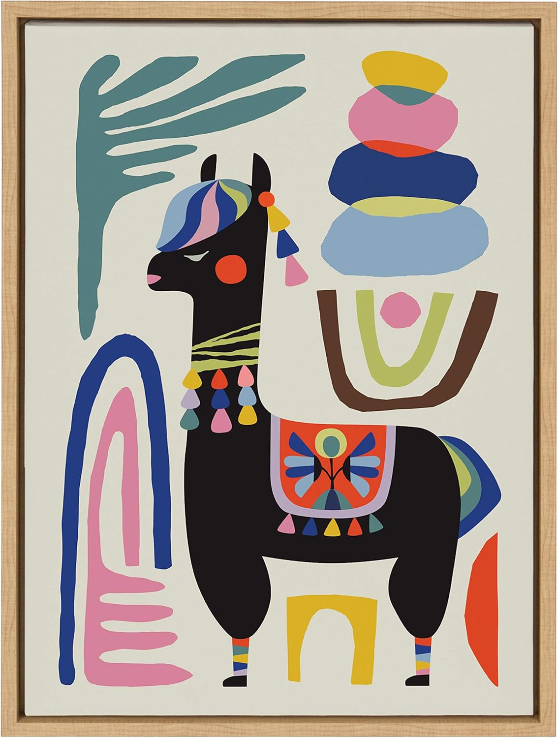 Kate and Laurel Sylvie Llama Mesatawe Framed Canvas by Rachel Lee, 18x24 Natural, Whimsical Abstract Wall Decor Pack of 2