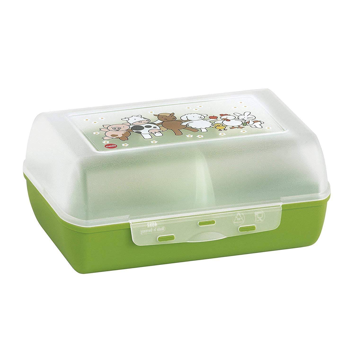 Emsa 513791 Variabolo Farm Family Kids Snack or Lunch Box, 16 x 11 x 7cm, Transparent/Green