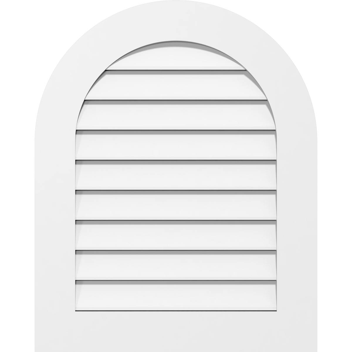 Ekena Millwork GVPRT22X1601SF 22x22W x 16x22H Round Top Surface Mount PVC Gable Vent: Functional, w/ 3-1/2x22W x 1x22P Standard