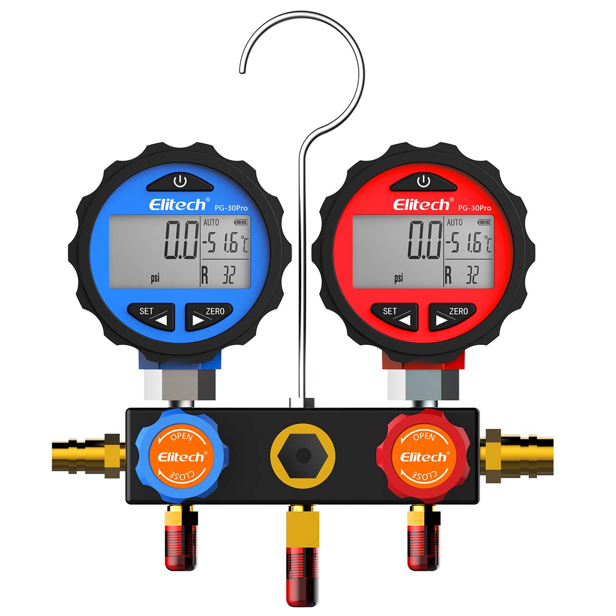 Elitech DMG-3 AC Manifold Gauge Refrigerant Pressure Gauge Set 2 Way with Hoses