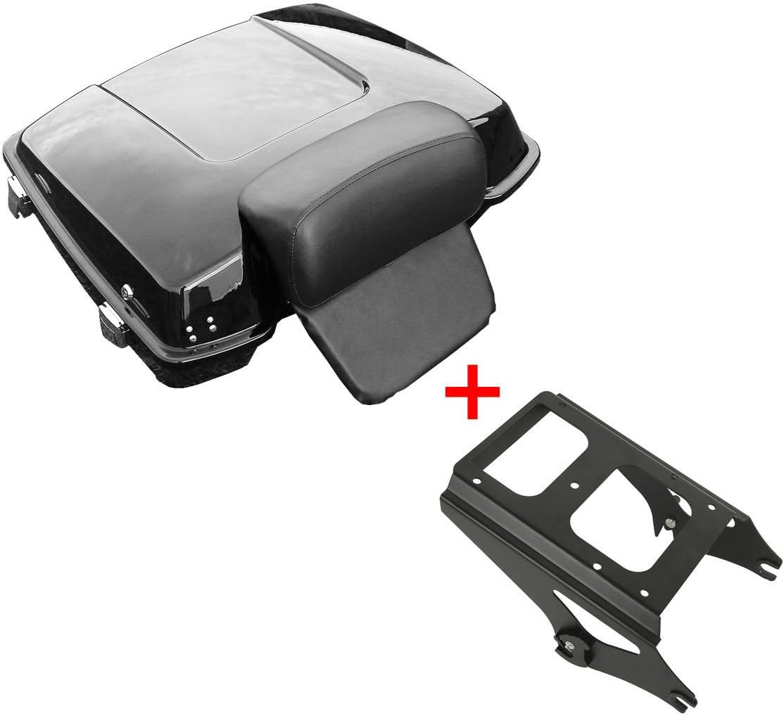 XFMT Razor Tour Pack Trunk + Detachables Two-Up Tour-Pack Mounting Rack Compatible with Harley Davidson Touring Glide 2009-2013 FLHR FLHRC FLHT FLHX FLTR FLTRX FLHRSE5 FLHXSE/2/3 FLTRSE3