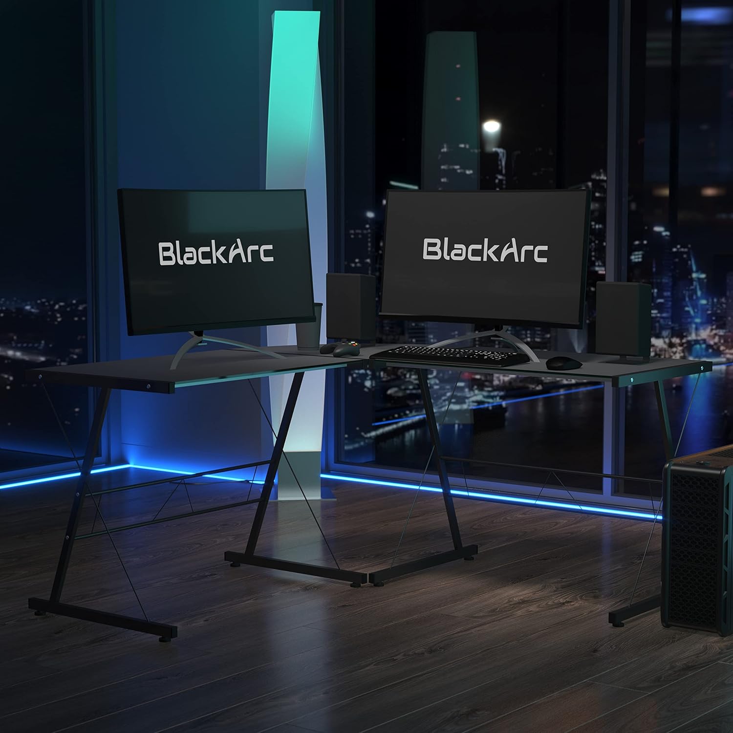BlackArc ArcTec Ice L-Shaped Gaming Desk with 83.5