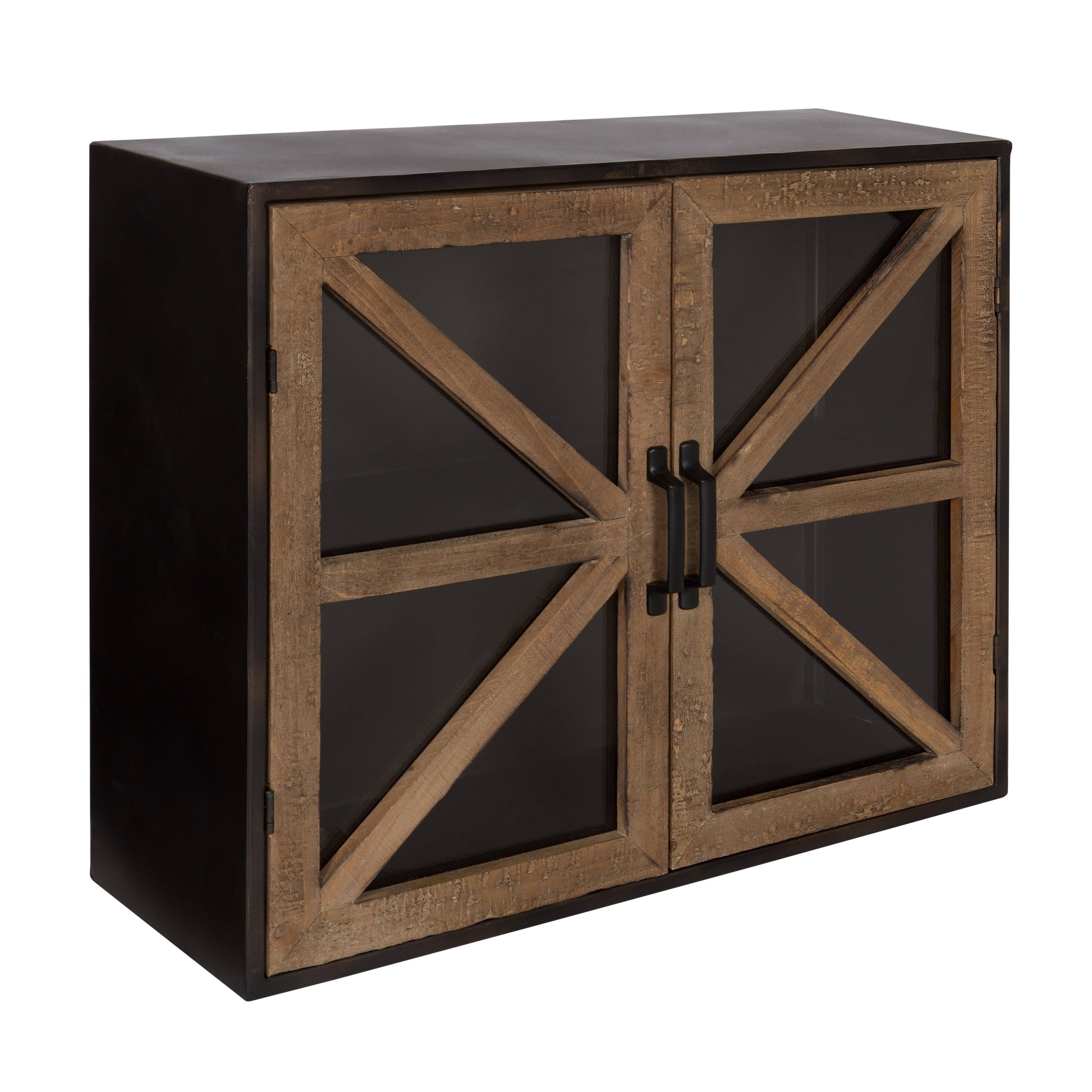 Kate and Laurel Mace Farmhouse Rustic Wood and Metal Wall Mounted Double Door Storage Cabinet