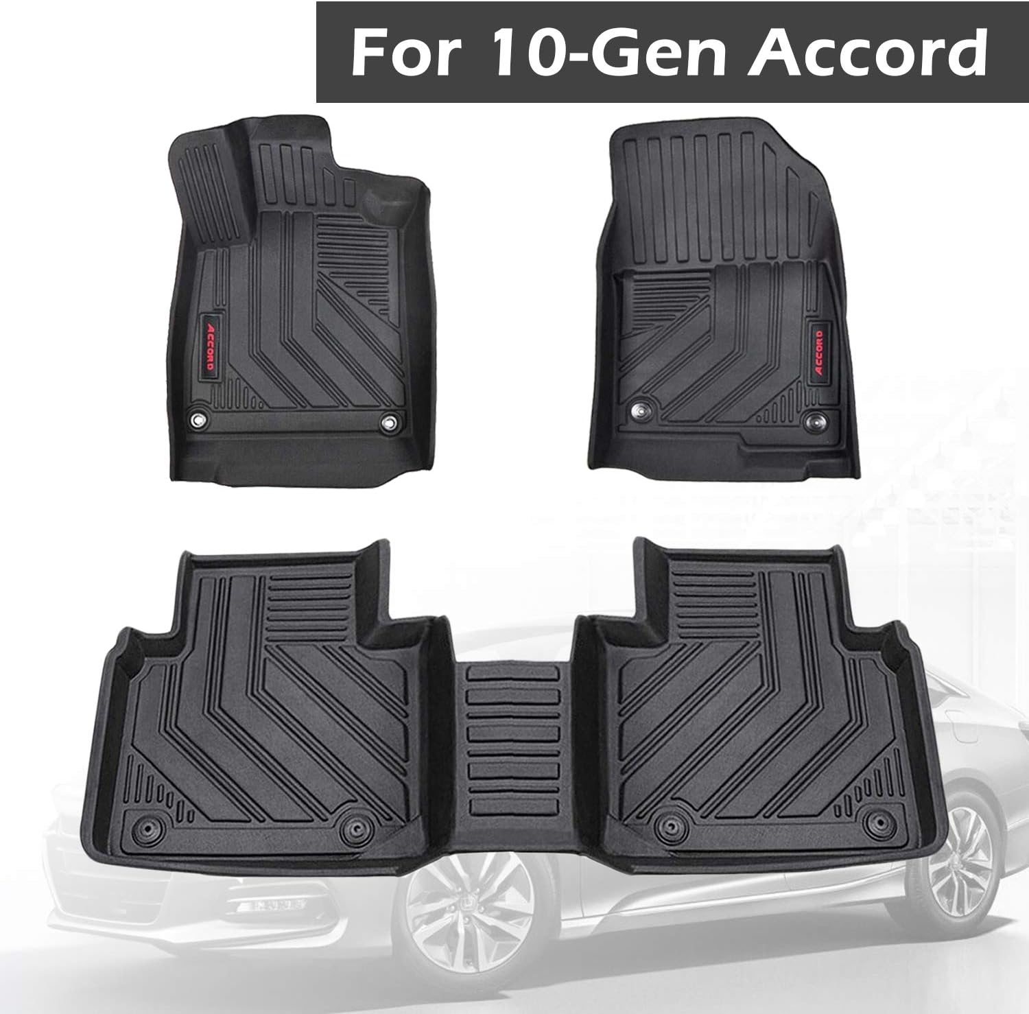 Floor Mats 2 Row Liner Pad Set Black for Honda Accord 10th Generation 2018 2019 2020 All Model, Honda Accord Accessories Parts All Weather Protector Mat Front & Rear 2 Row Seat TPE Slush Liner