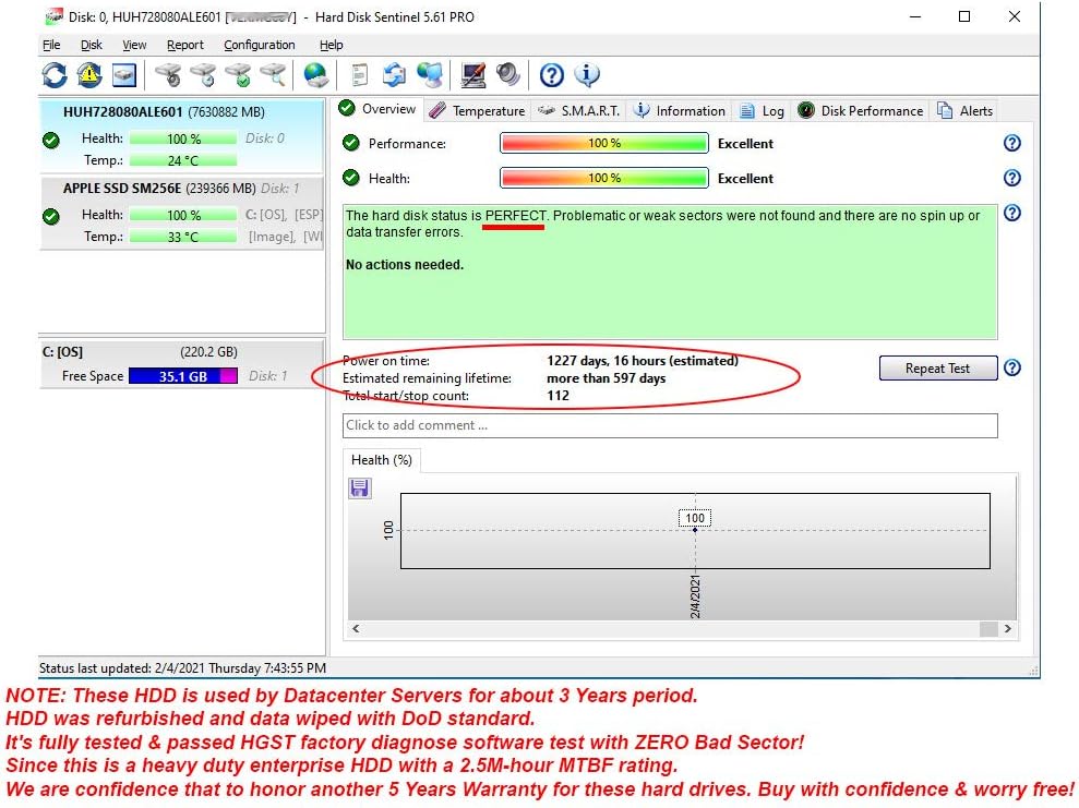 HGST Ultrastar He8 HUH728080ALE601 8TB 7200RPM 128MB Cache SATA 6.0Gb/s 3.5inch Enterprise Hard Drive - 5 Year Warranty (Renewed)
