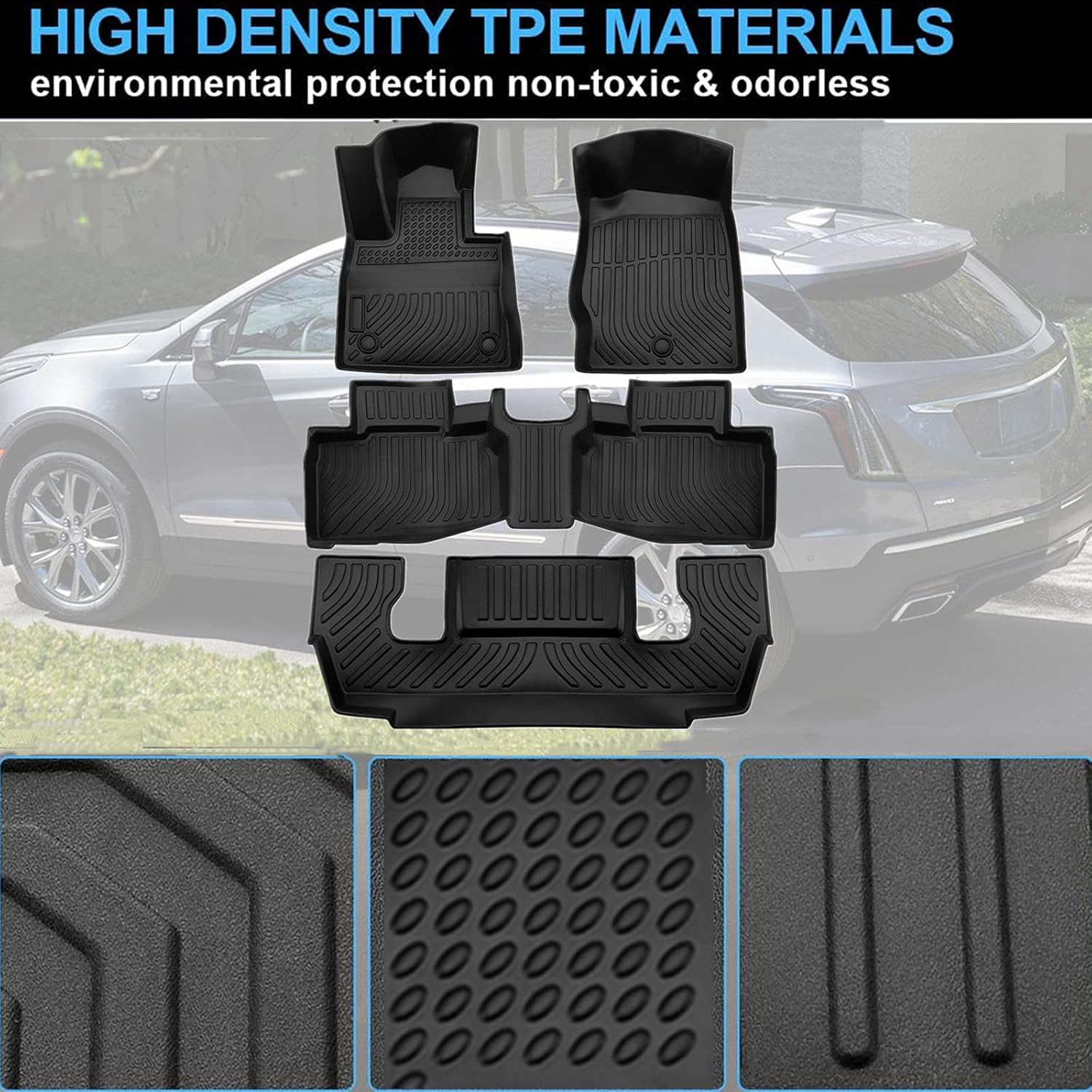 MotorFansClub Floor Mats Liners Fit for Compatible with Ford Explorer 2020 2021 Cargo Carpet All Weather Protector Front Rear Mats TPE Black(Only Fits 6 Passenger Models)