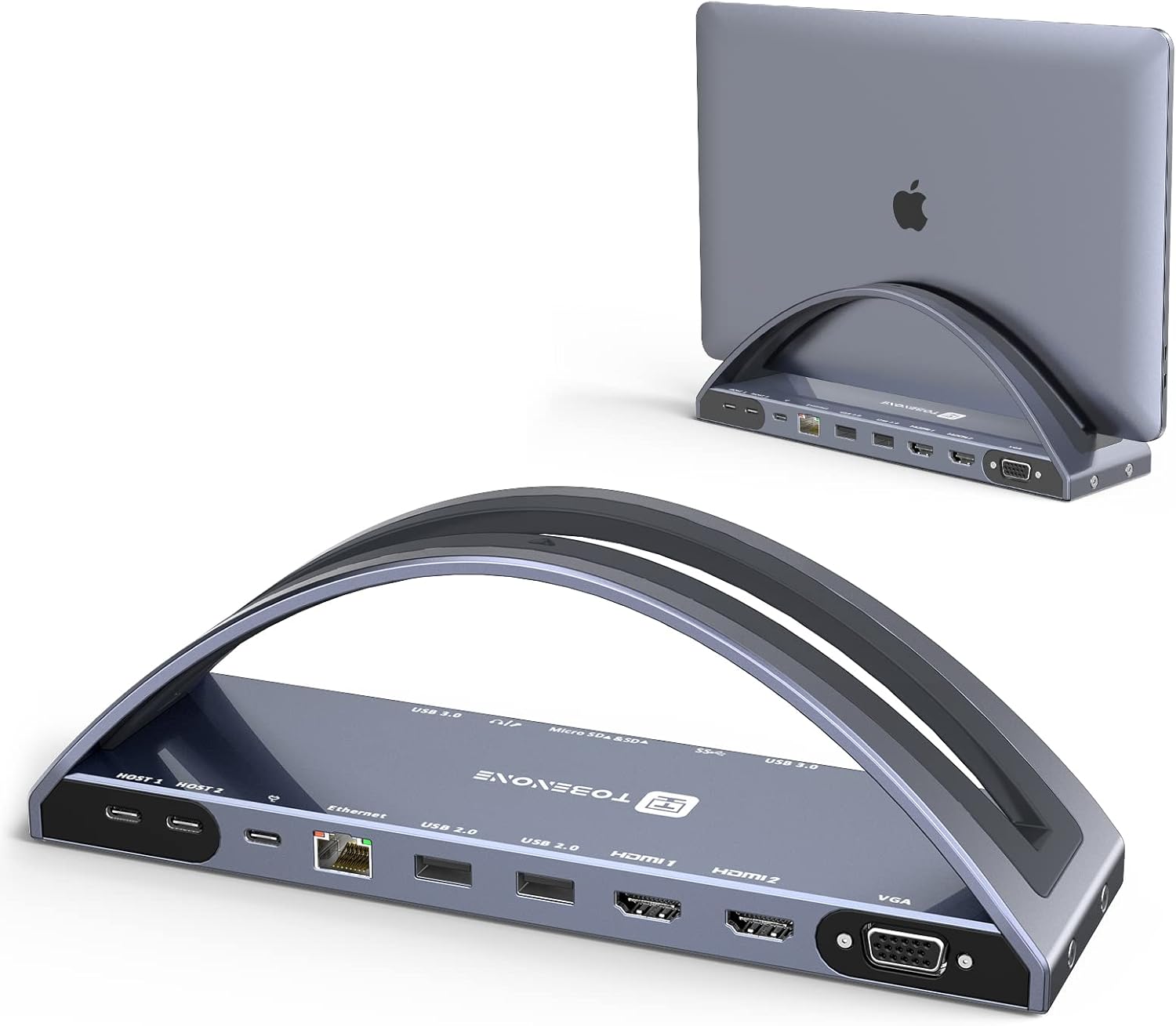 Laptop Docking Station Stand Dual Monitor for MacBook Pro/Air(NOT M1), USB C Dual HDMI Dock for MacBook Pro M1 Pro/ Max with 2 HDMI, VGA, USB C,4 USB A, Micro SD/TF, 3.5mm Audio, RJ45 Ethernet
