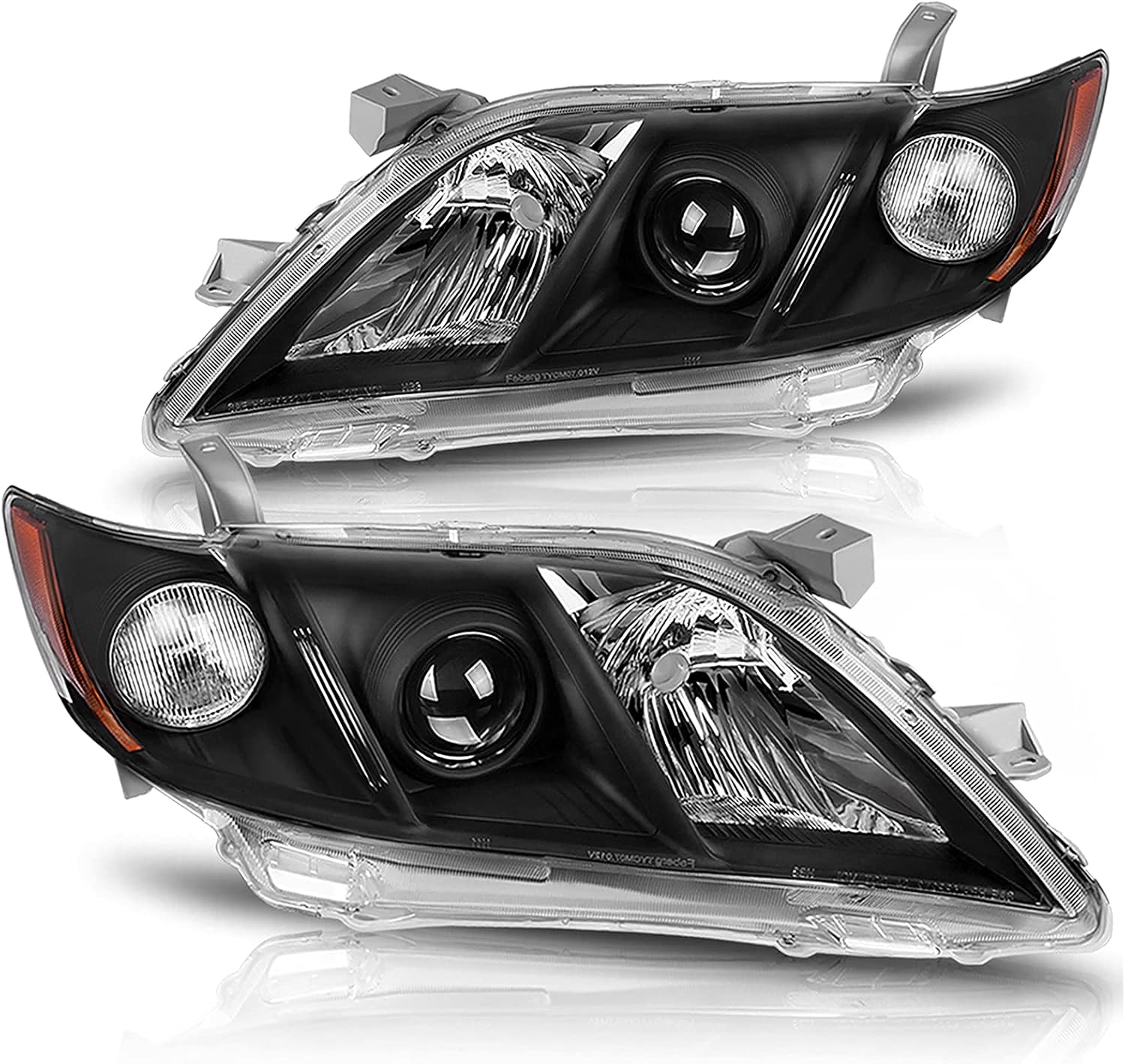 DWVO Headlight Assembly Compatible with 2007 2008 2009 Camry Exclude Hybird Projector Black Housing with Amber Reflector Clear Lens